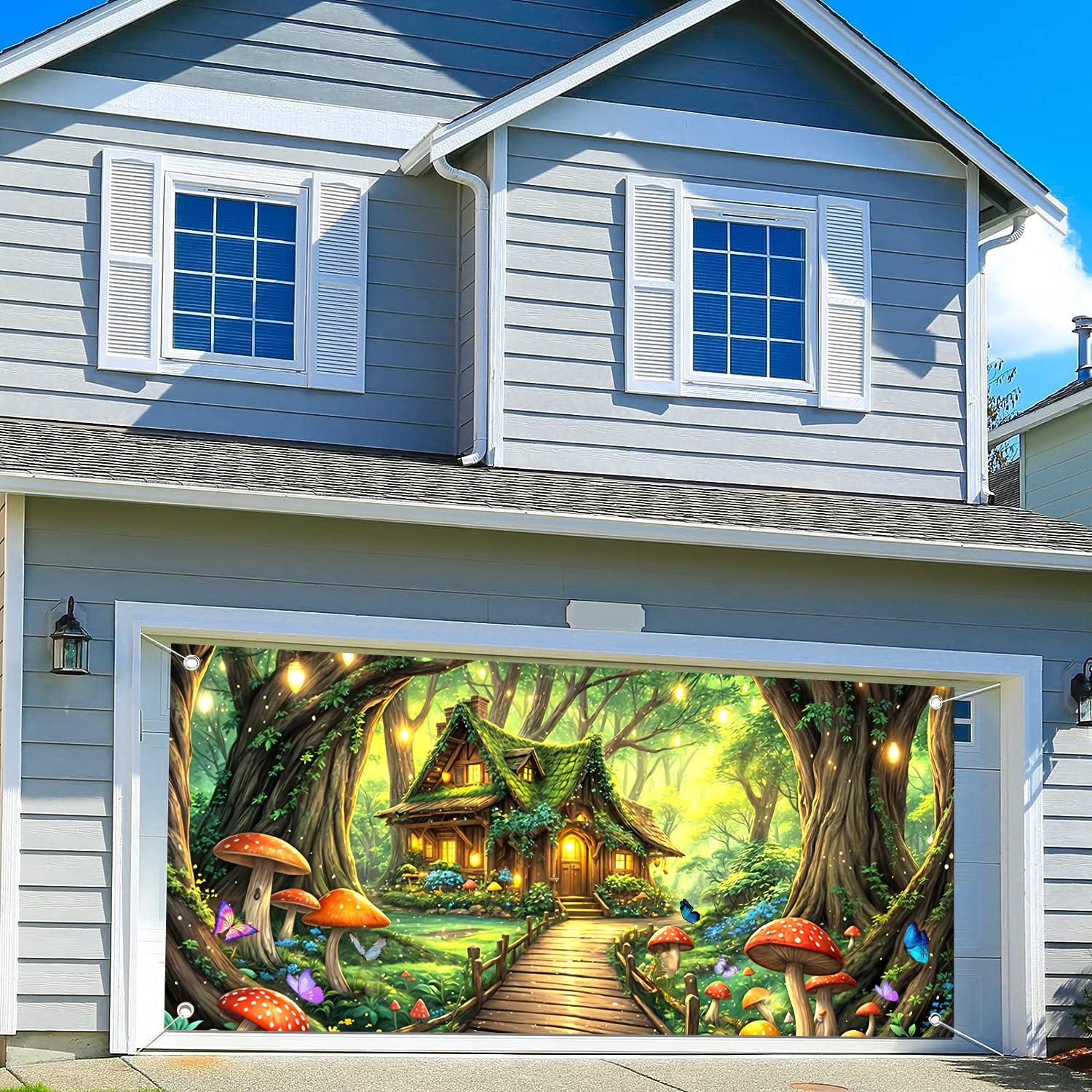 BSRAMZ Enchanted Forest Garage Door Decorations Background Mushroom Butterfly Garden Fairy Tale Spring Wonderland Jungle House Grass Girls Birthday