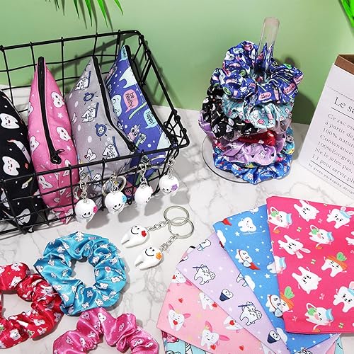 Miniatura 7 de 36 piezas de regalos de higienista dental: bolsas de maquillaje, coleteros para el cabello, llaveros en forma de dientes, soporte para el cabello