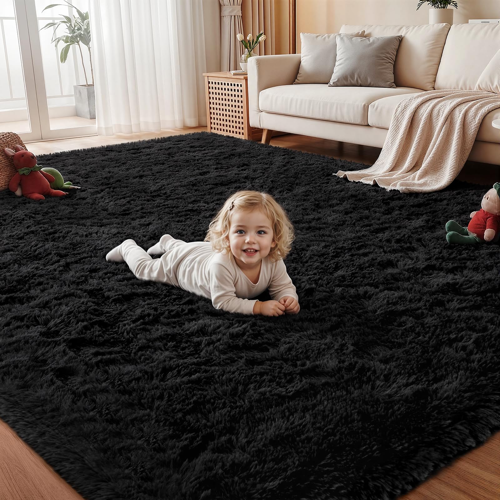 ExpediX 5x7 Soft Fluffy Shag Rug Black