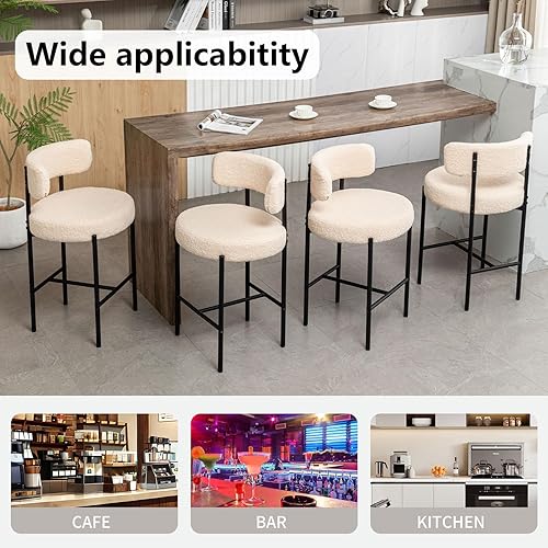 Vista 7 de Boucle - Juego de 2 taburetes de bar modernos de 24 pulgadas con respaldo, taburetes de bar tapizados para isla de cocina, bar, cafetería (beige)