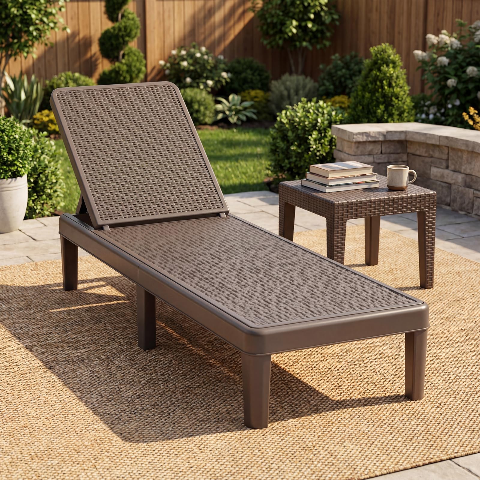 GIANTEX Sdraio Prendisole da Esterno in Plastica PP, Lettino da Giardino con Schienale Reclinabile 4 Posizioni, Resistente e Robusto, per Balcone, Terrazza, Piscina e Mare, Max 150 kg (2 Marrone)