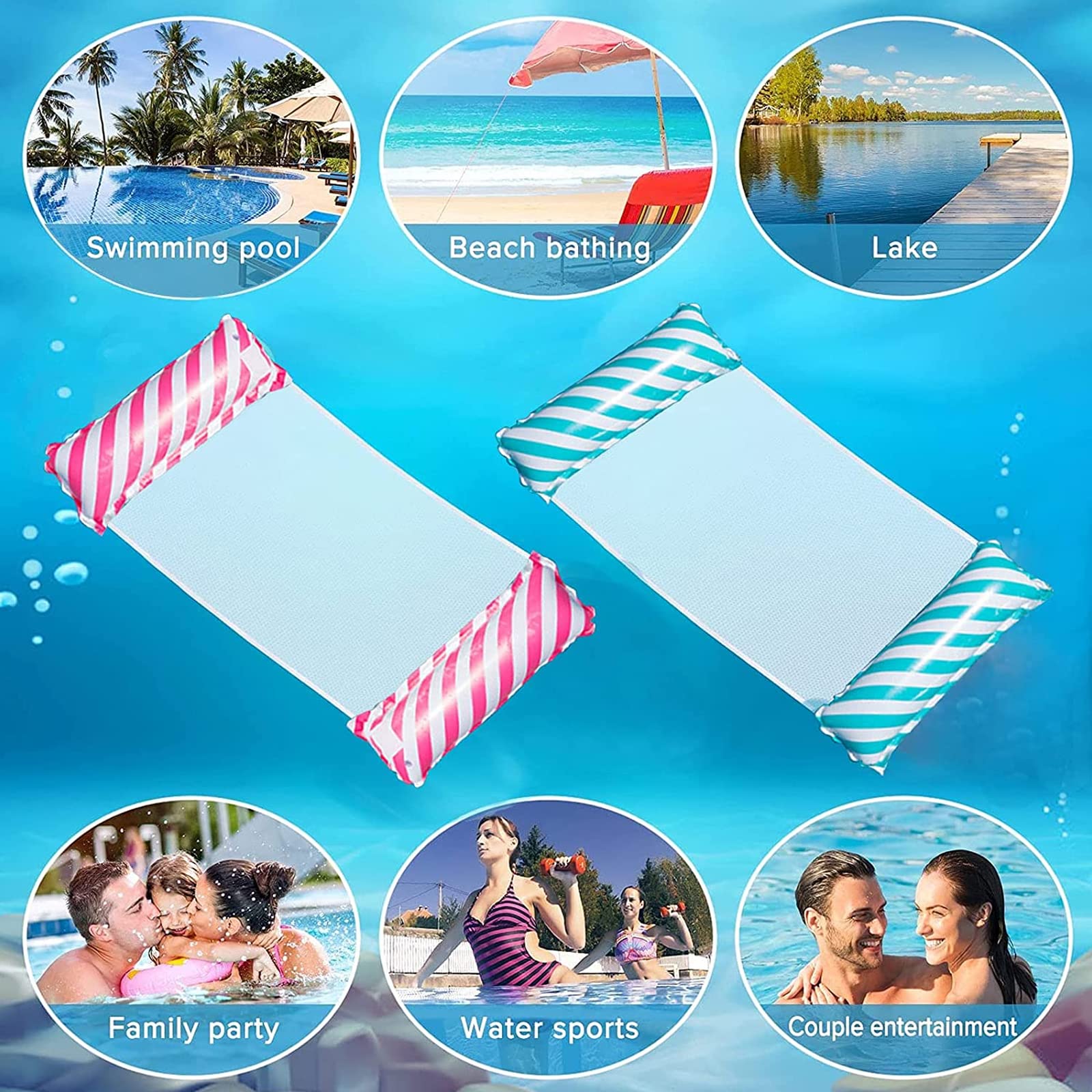 Elidepe Luchtmatras voor zwembad, 4-in-1 waterhangmat, 2 stuks