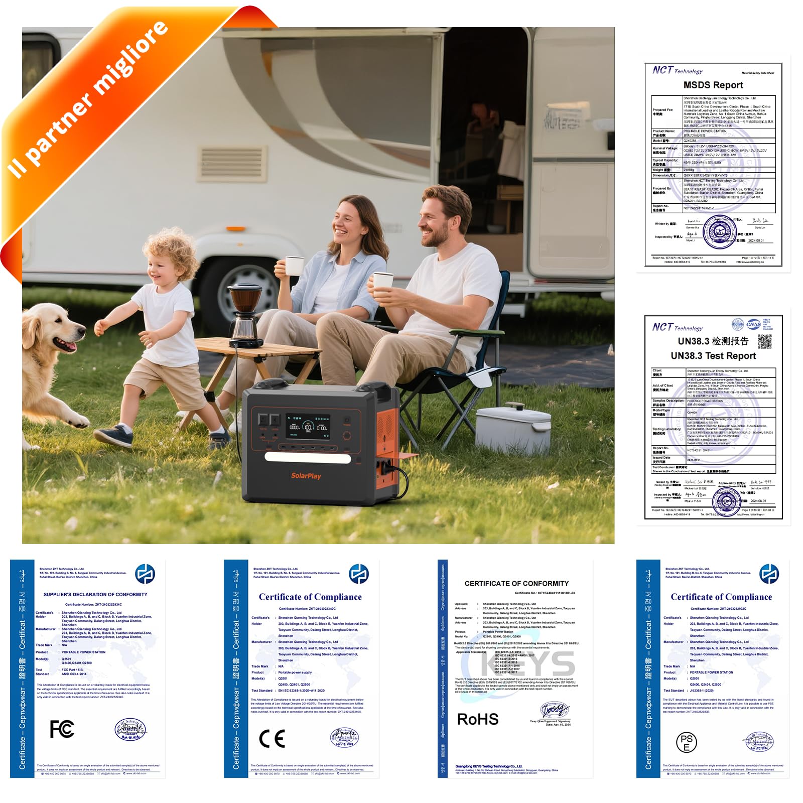 SolarPlay Q2402M Power Station Portatile 2304Wh, Generatore Solare 2500W (5000W Picco) con Batteria LiFePO4, Ricarica Rapida 1.5h, Backup per Casa, Camper, Outdoor e Emergenza Blackout
