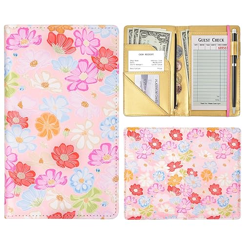 Libros de mesero para camarera, organizador con bolsillo con cremallera, lindo libro de servidor, billetera de cuero para camarero, cartera de