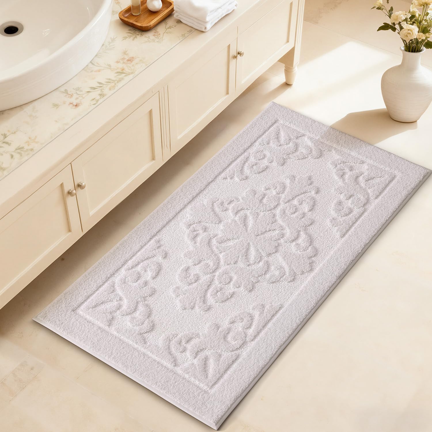 LUMI Ultra Absorbent Bathroom Rug Non Slip Rubber Backing, Machine Washable Bath Mat Soft Premium Microfiber, Elegant Floral Bath Rugs Quick Dry for Bathtub and Shower Floor, Decor, 24x36 - Image 5