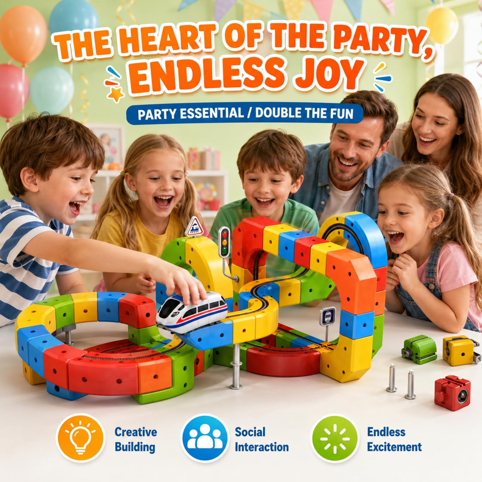 Juego de ferrocarriles eléctricos, 81 unidades, flexible, juego de pistas de tren DIY | Con bloques de pista en forma de cubo con un diseño 3D que supera la gravedad, regalo de juguete de tren a partir de 3 años