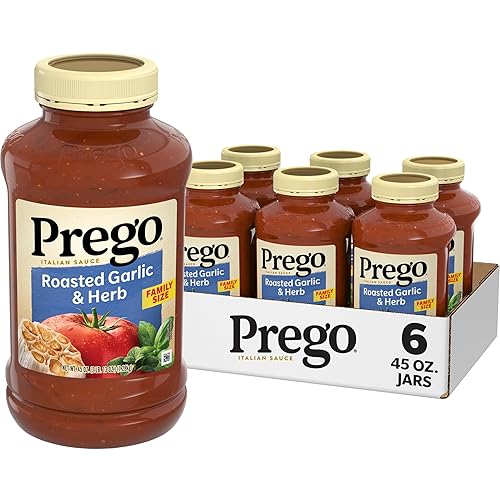 Prego Roasted Garlic and Herb Pasta Sauce, 45 Oz Jar (Case of 6) - Roasted Garlic & Herb - 45 Ounce (Pack of 6)
