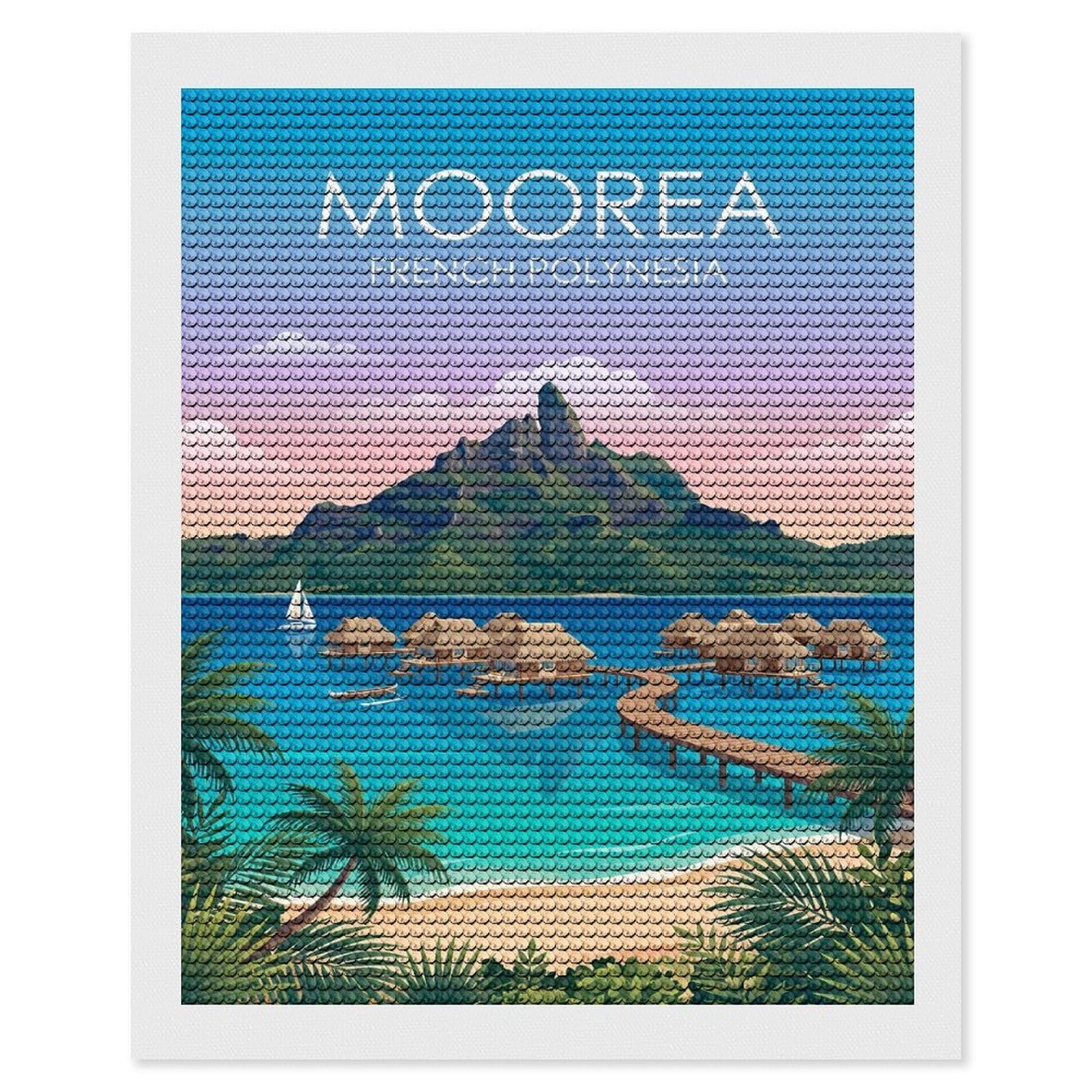 Junmoney Moorea French Polynesia Diamond Painting Canvas Kit 16"x20", Adhesive Canvas, Christmas Gift, Full Kit Included, Thoughtful Present