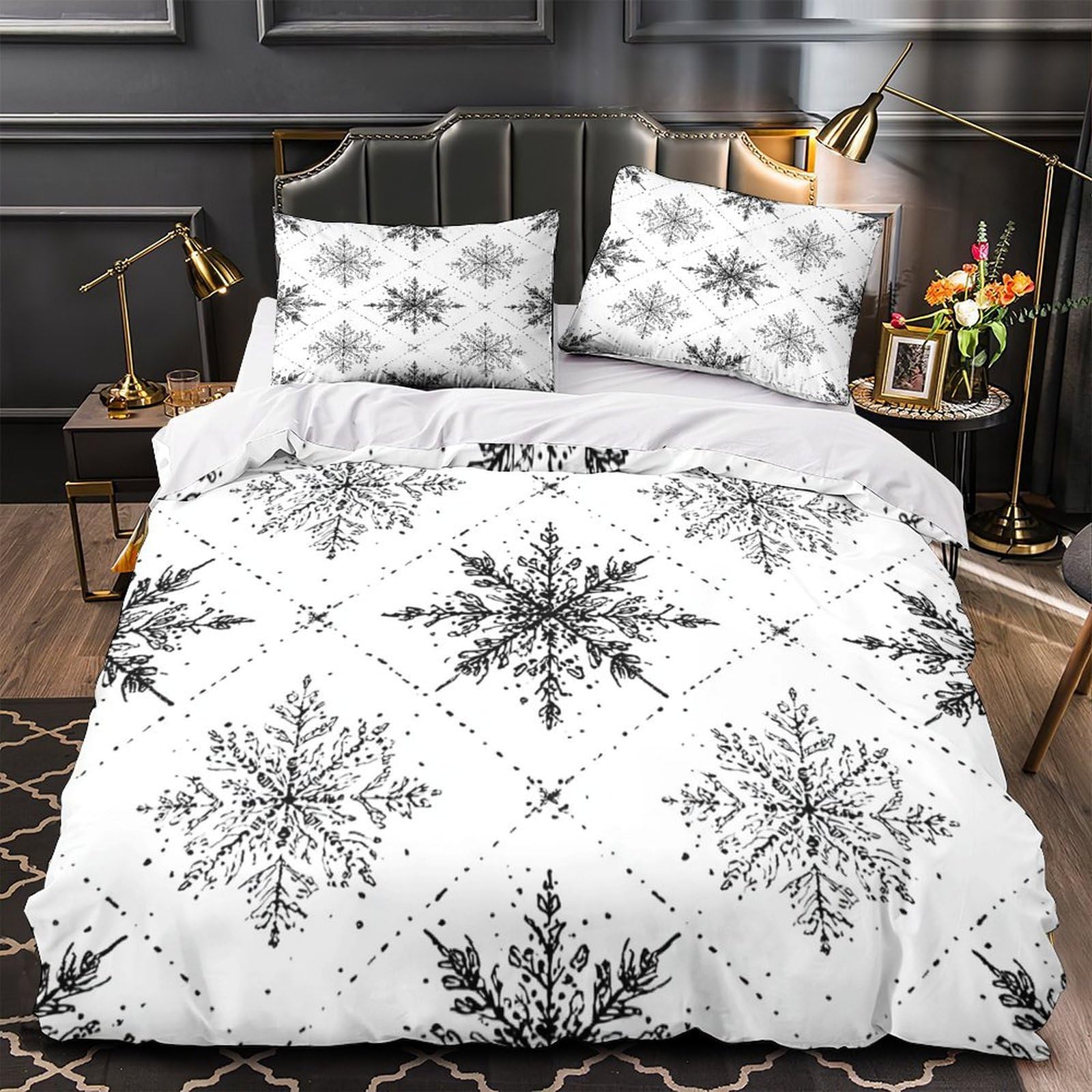 MMDASBVPE Snowflake Pattern Quilt Cover 3D Print Anti-allergic 3 Pieces Bed Set Hidden Zipper Duvet Cover Ultra Soft All Season for Adults Kids Teens Women Youth Teenagers Single（135x200cm）