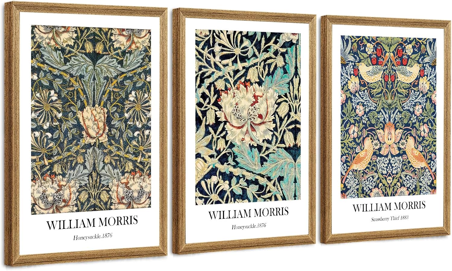 Fantasy Artists 3 Pieces Framed William Morris Wall Art Vintage Botanical Floral Art Wall Decor Painting Farmhouse Artwork Aesthetic Posters Prints for Living Room Bedroom Bathroom 16" x 24"