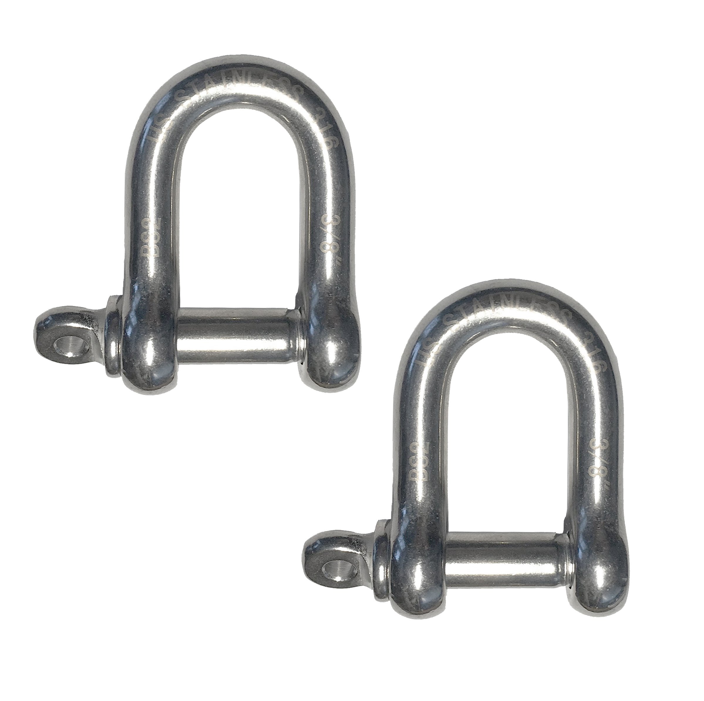 2 Pieces Stainless Steel 316 Forged D Shackle Marine Grade 3/8" (10mm) Dee