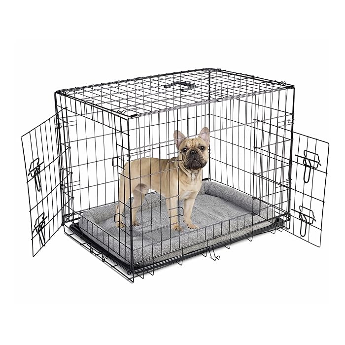 Buy Dog Puppy Cage Folding 2 Door Crate with Plastic Tray Medium 30