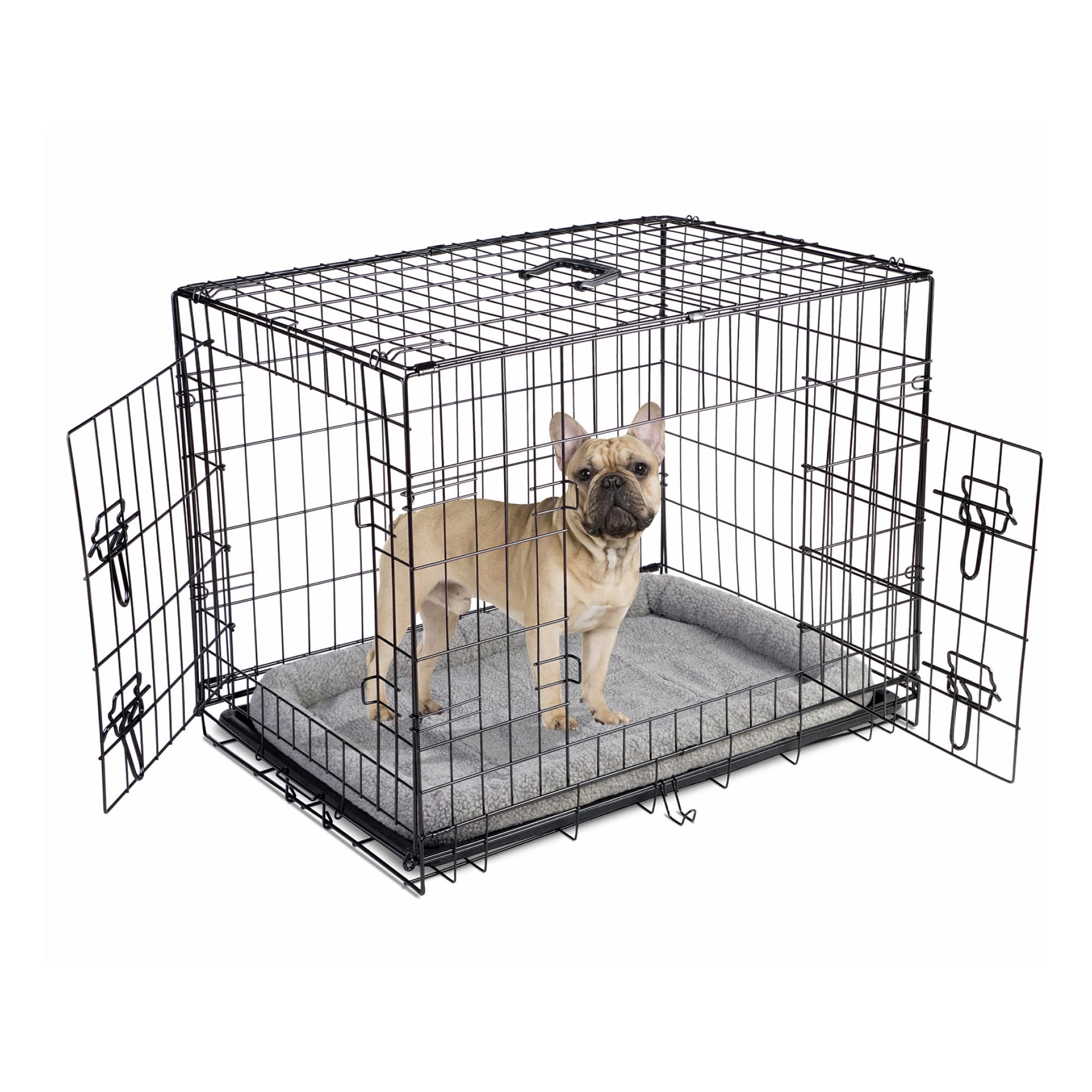 Buy Dog Puppy Cage Folding 2 Door Crate with Plastic Tray Medium 30
