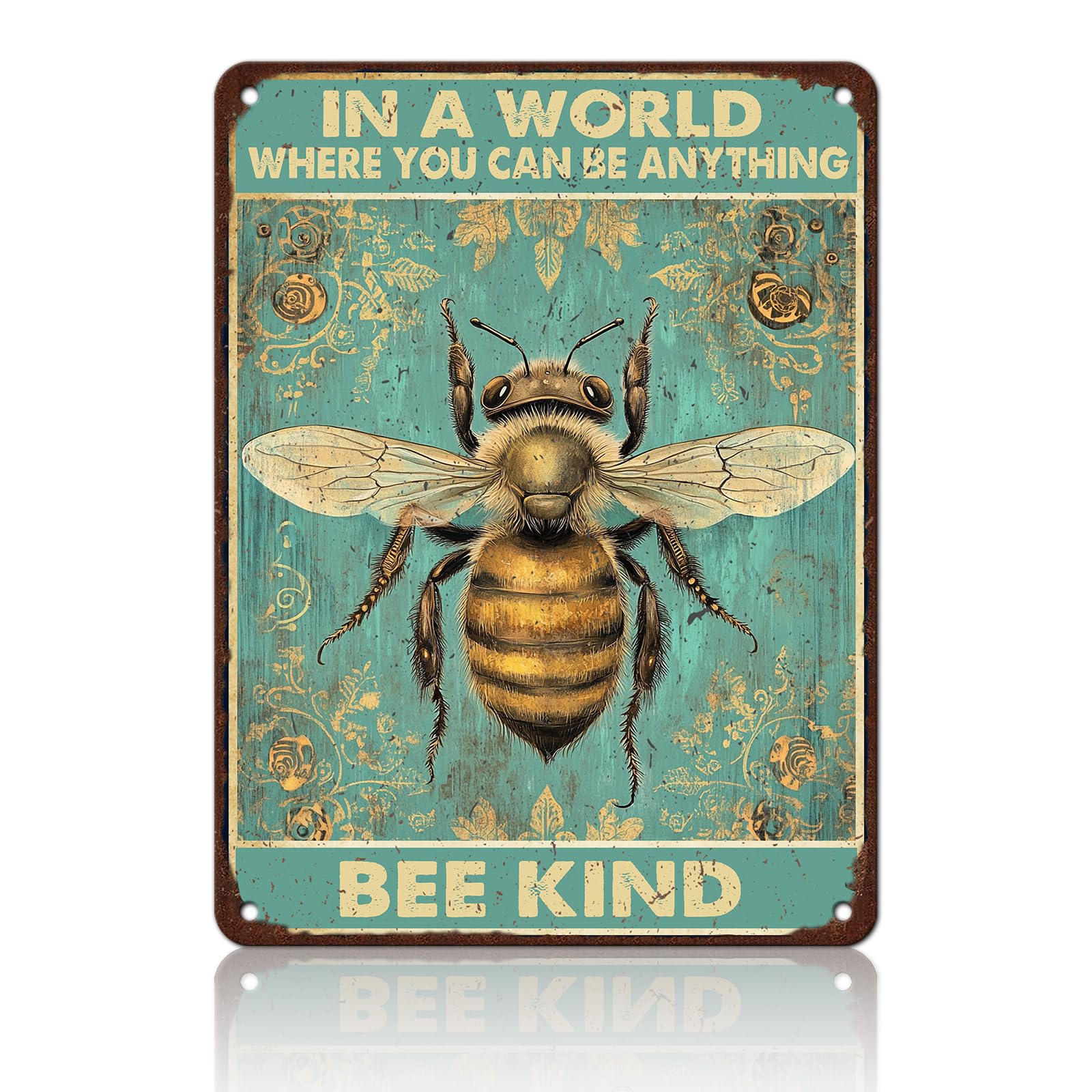 Anceky Funny Metal Tin Signs In A World Where You Can Be Anything Bee Kind Vintage Metal Sign Retro Wall Decor for Home Bar Pub Cafe Garage Man Cave Garden Yard 12×16 Inch