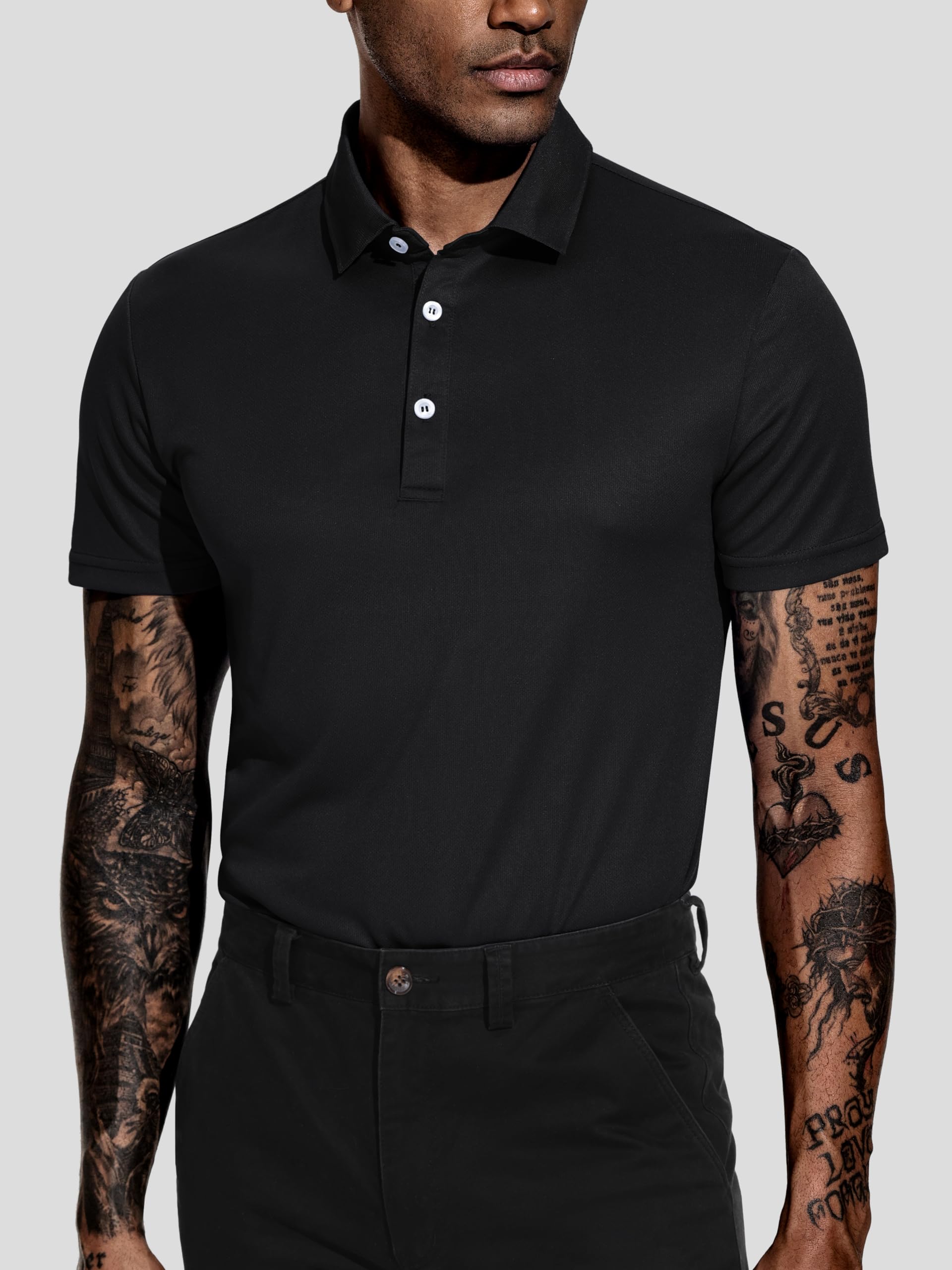 Teesmen Polo da uomo sportiva ad asciugatura rapida Tech Wicking Golf traspirante manica corta polo, Grigio/Blu Navy/Nero, M