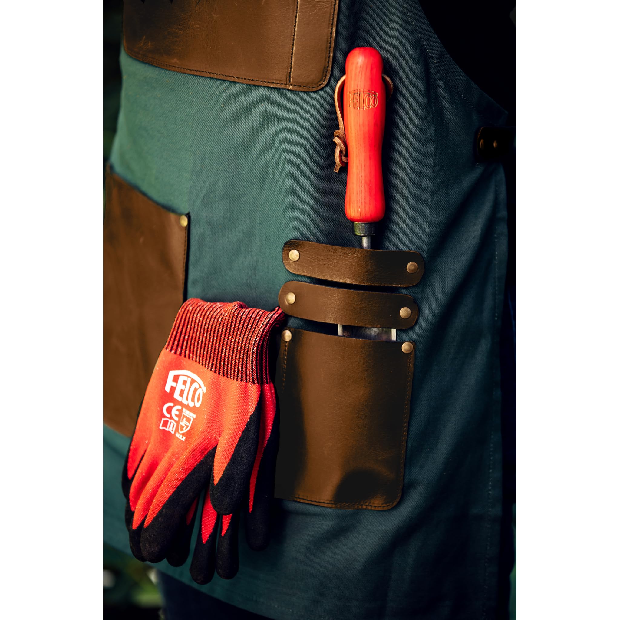 FELCO Tablier de jardinage réglable avec sangle de cou et poches pour ordinateur portable, téléphone portable, stylo, poche pour sécateur à double doublure, poche pour outils de jardin, élagage,