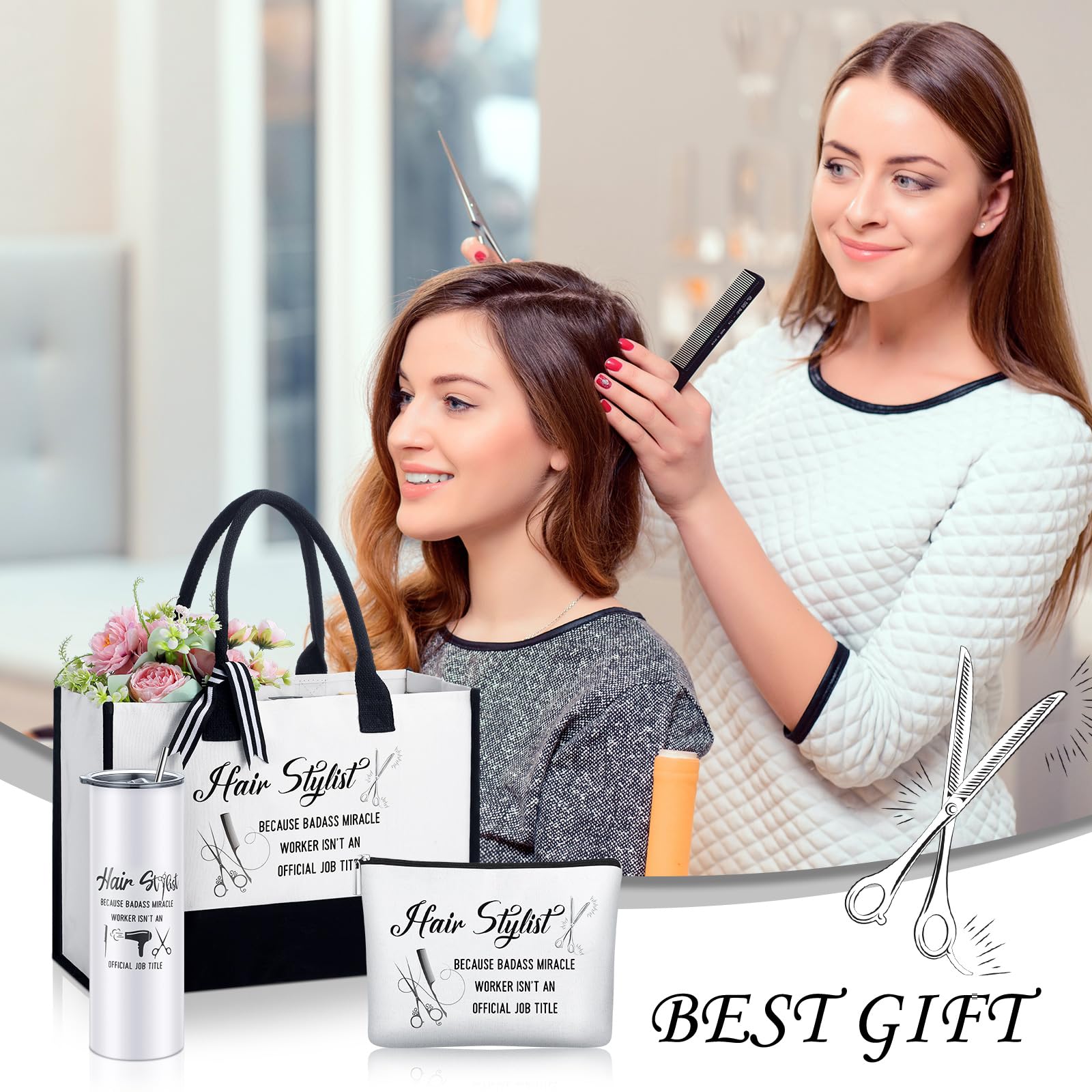 Sieral 3 Pcs Beauty School Graduation Gifts Best Hair Stylist Gift for Women Including Insulated Tumbler with Lid Stainless Steel Mug for Hairdresser Appreciation Gifts