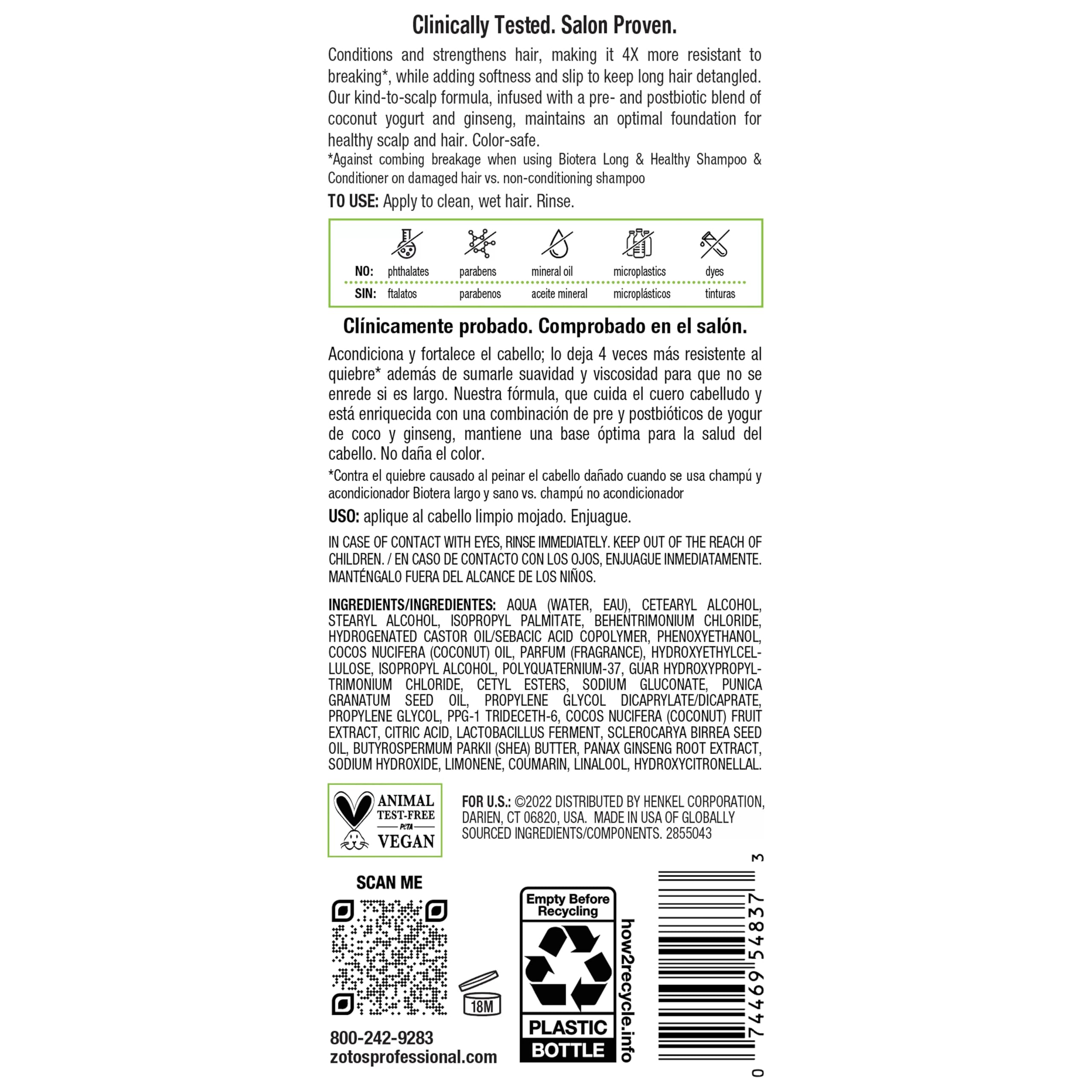 Biotera Long & Healthy Strengthening Conditioner | Strengthens Long, Growing Hair | Microbiome Friendly | Vegan & Animal Test Free | Paraben Free | Color-Safe