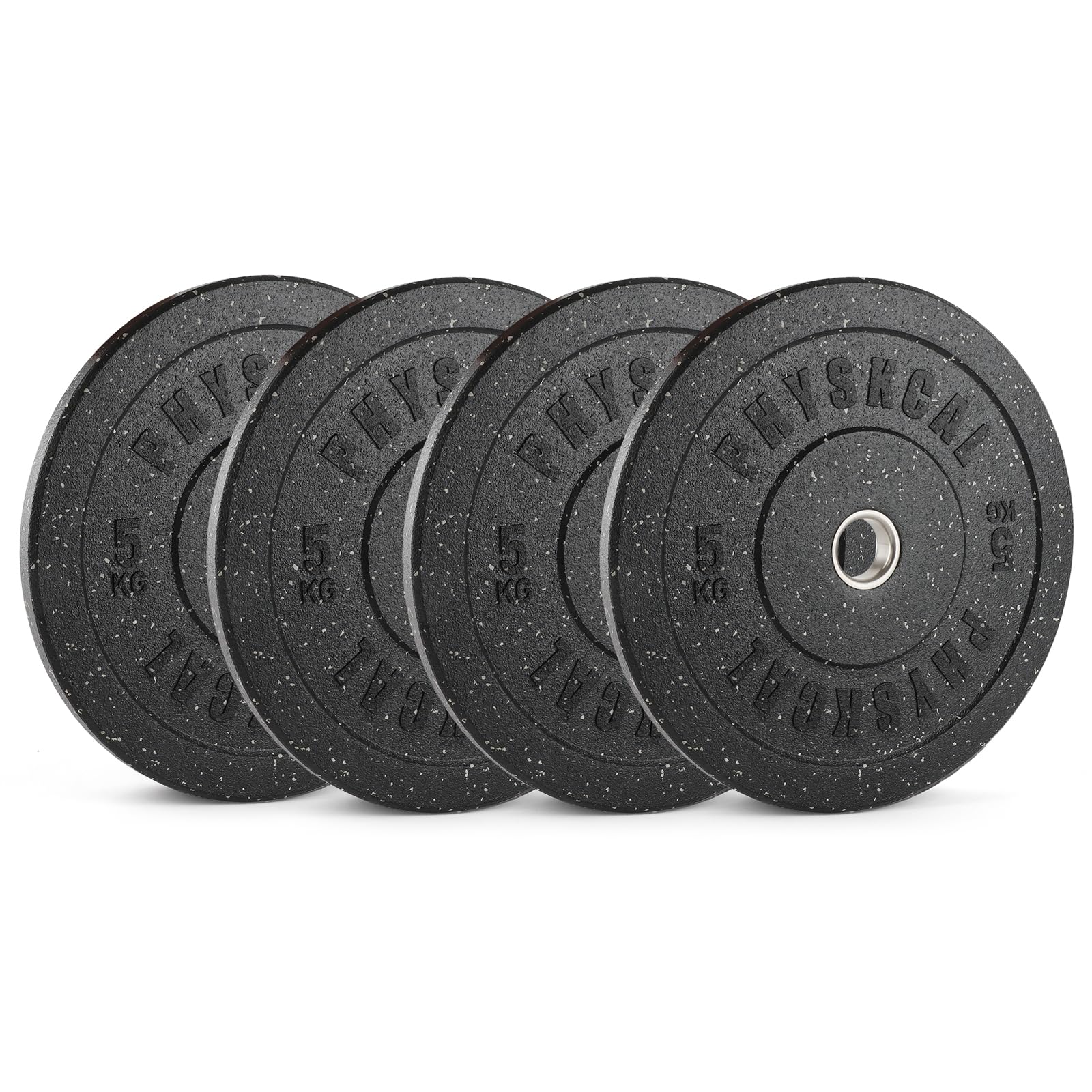 PhysKcal Set of 4 x 5kg Olympic Bumper Plates Set, 2’’ Opening Crumb Rubber Weight Plates, Black Barbell Discs for Strength Training, Barbell Weights Set