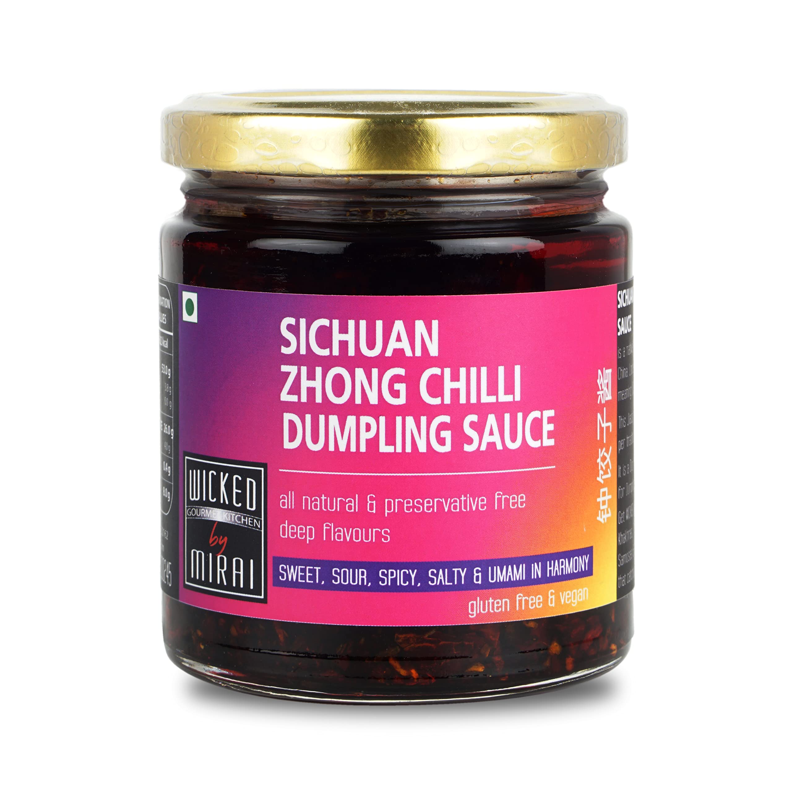 WICKED GOURMET KITCHEN by MIRAI –Sichuan Zhong Chilli Dumpling Sauce I Pantry Essentials I Real Kashmiri Chilli & Sichuan Peppercorns I Vegan, Gluten Free I Eat with Noodles, Momos, Dumplings, Rice - N Wt.165g