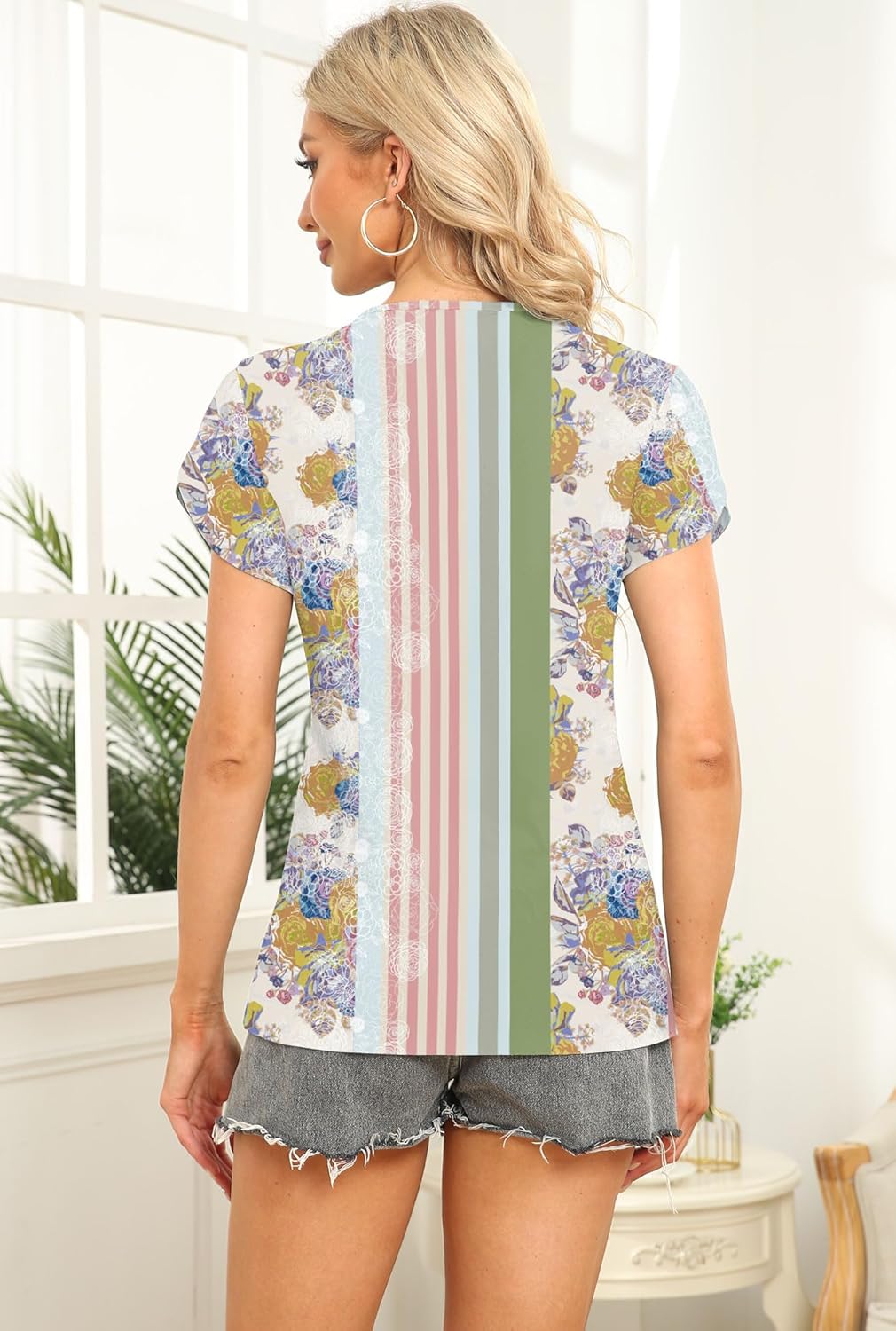 Size S Womens Petal Sleeve Tops Summer Trendy T Shirt Casual Loose Square Neck Button Blouse Tees