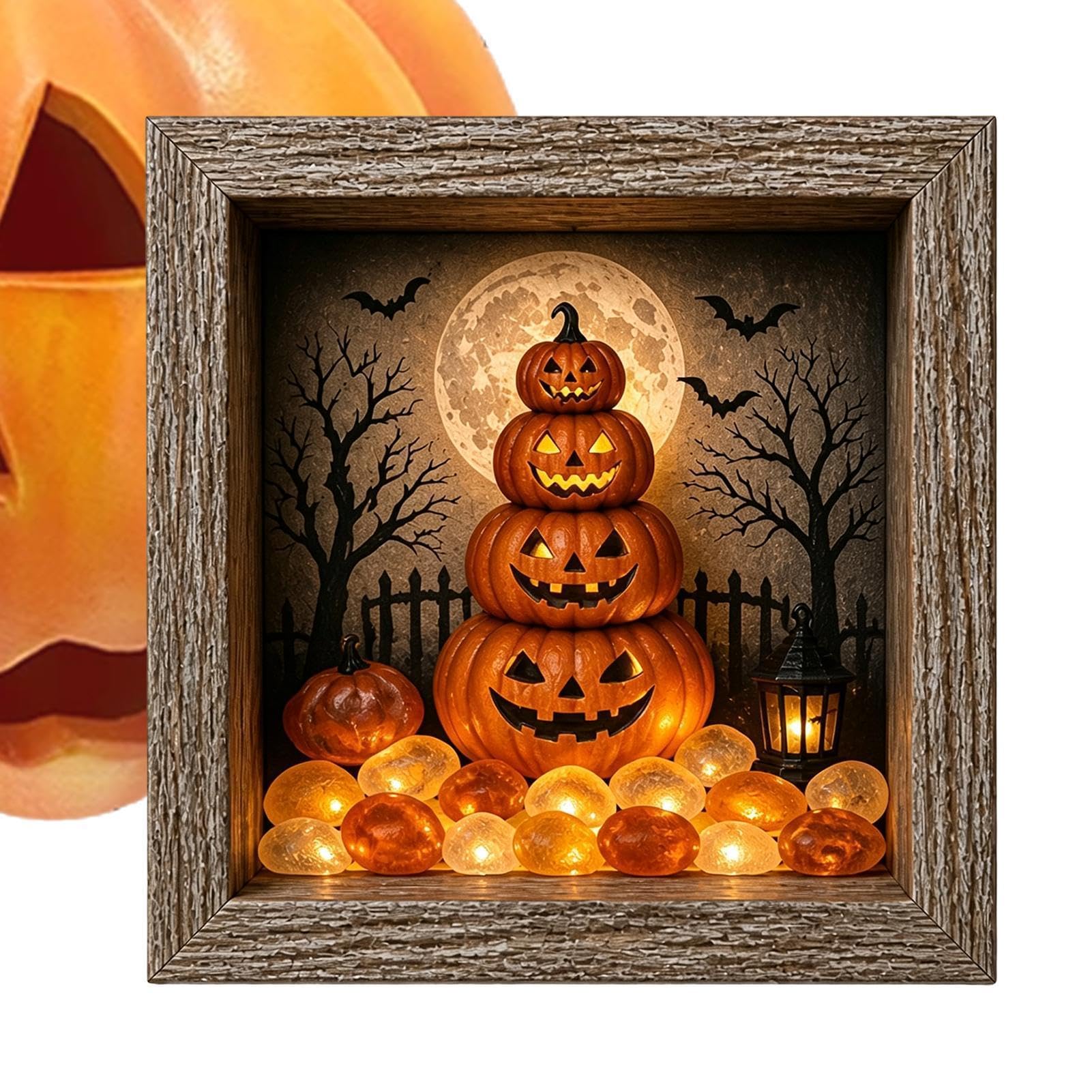 Marco de recuerdos Halloween con luz LED de calabaza para iluminar repisas y mesas