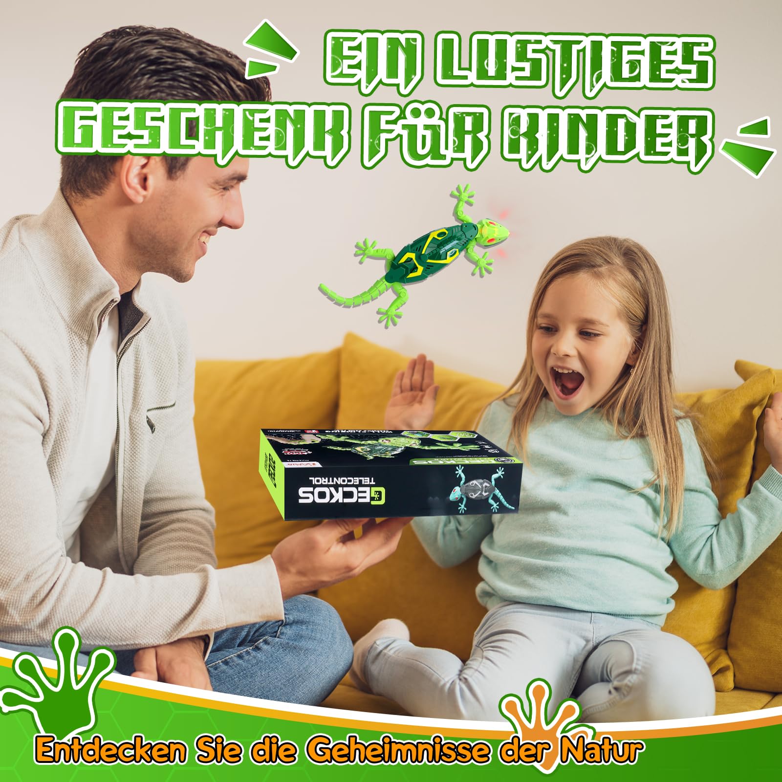 Charmofun Gecko Wandflitzer, Ferngesteuerter Gecko an der Wand Spielzeug, Mit Leuchtenden Led-Augen, Realistische Bewegungen, Interaktives Roboter Spielzeug für Kinder ab 3 Jahren (Grün)