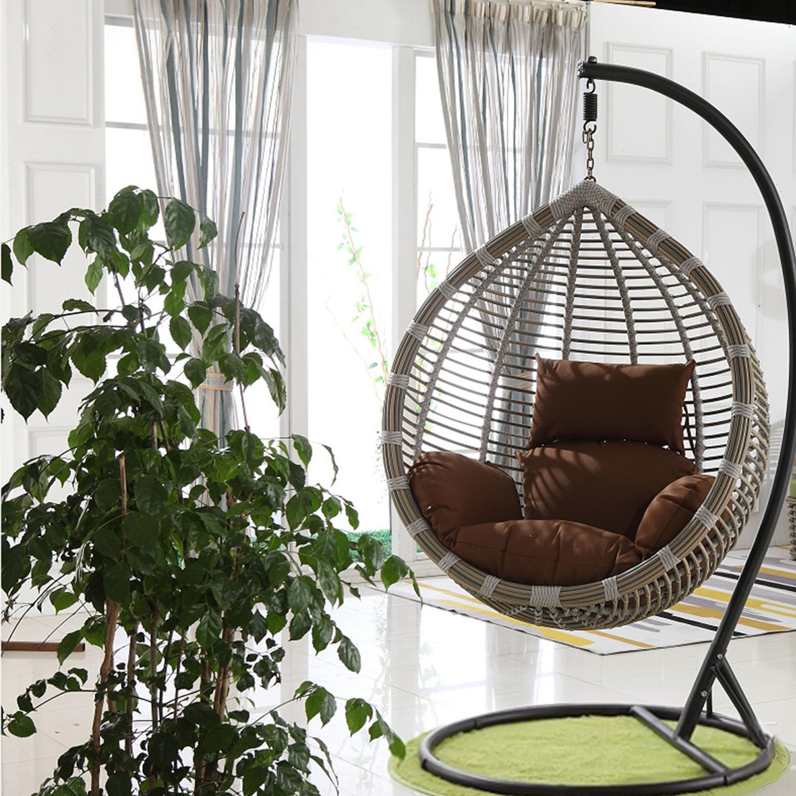 Silla colgante de huevo suave, extraíble y lavable, gruesa para patio, jardín y balcón, marrón oscuro y gris, perfecta para mayor comodidad y estilo