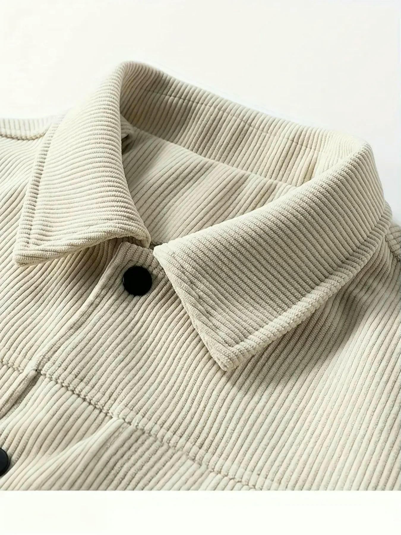 Męska kurtka sztruksowa w stylu vintage jesienno-zimowa odzież wierzchnia uliczna na co dzień zapinana na guziki ciepła kurtka z długim rękawem płaszcz z wieloma kieszeniami