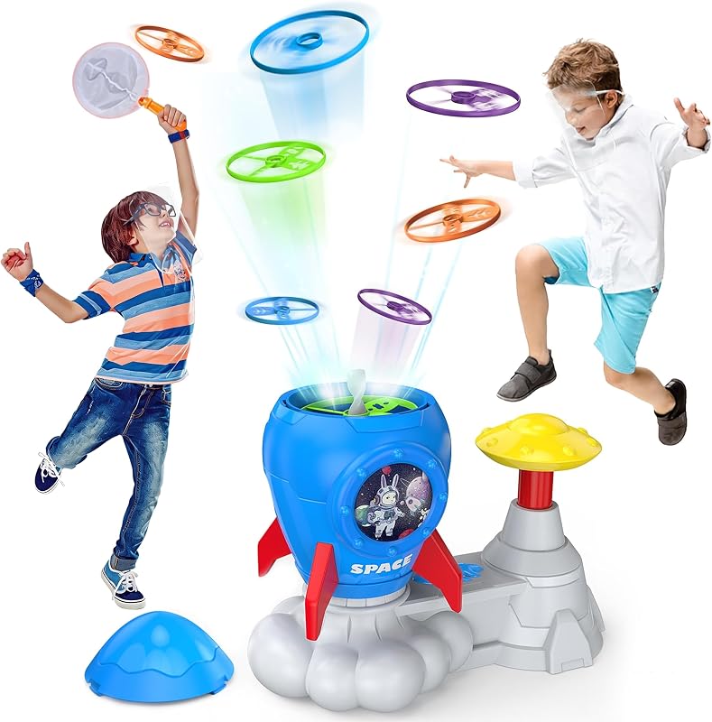 Outdoor Toys for Kids Ages 3-8, Outside Flying Disc Launcher | Birthday Gifts for Boys & Girls, Fun Family Chasing Games, Backyard Activities