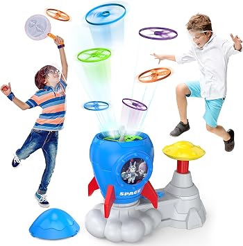 Outdoor Toys for Kids Ages 3-8 Flying Disc Launcher Toy Chasing Games - Summer Outside Yard Activities Chasing Toy for Toddlers Ages 3 4 5 6 7 8 Backyard Games Birthday Gift for Boys Girls, Blue
