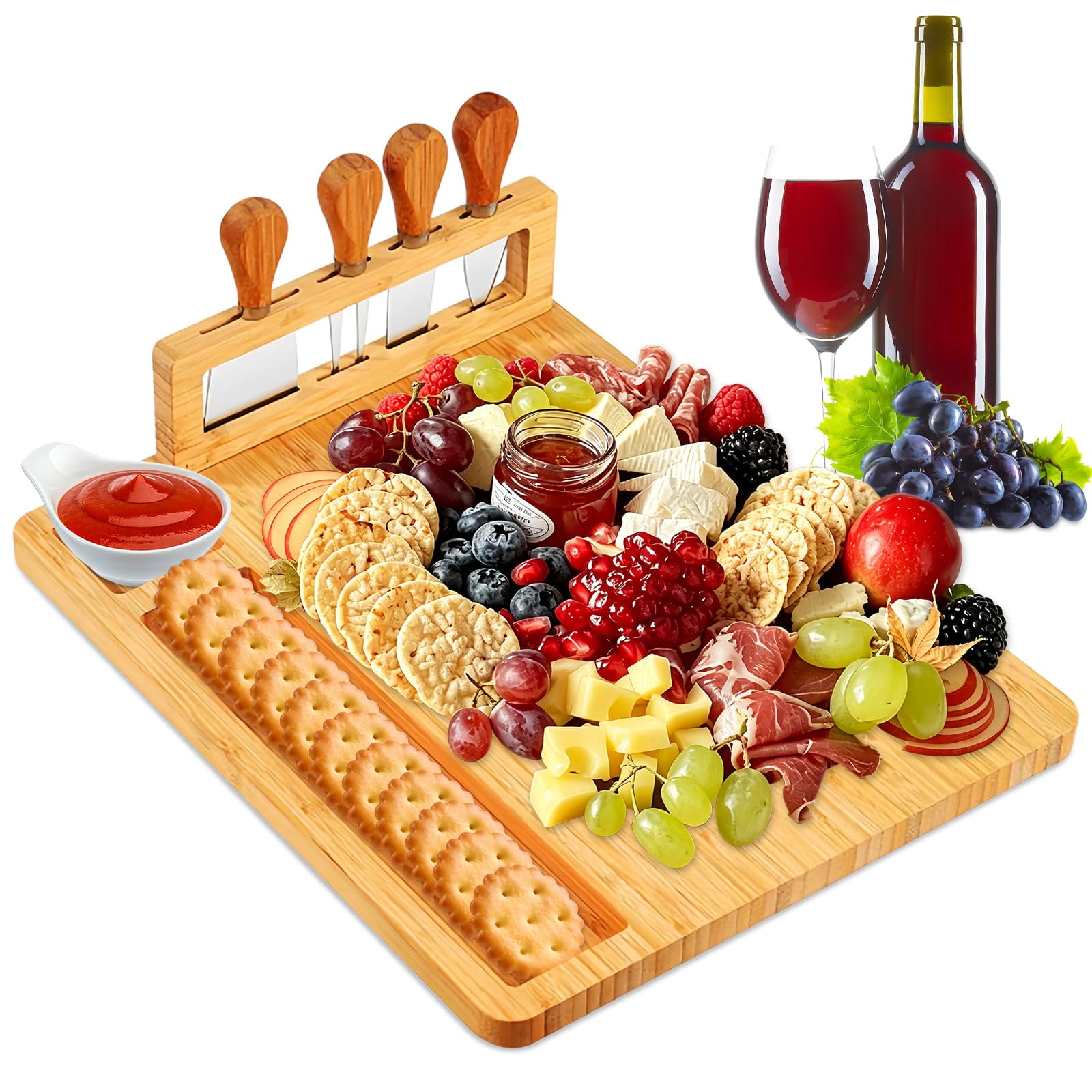 Cheese Board Set, Charcuterie Boards with 4 Serving Utensils