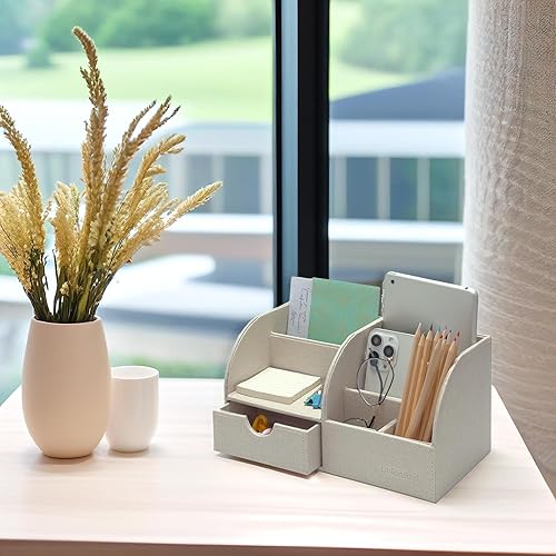 Miniatura 4 de UnionBasic Organizador de escritorio, Organizador de escritorio multifuncional de cuero para oficina, soporte para bolígrafos - Caja
