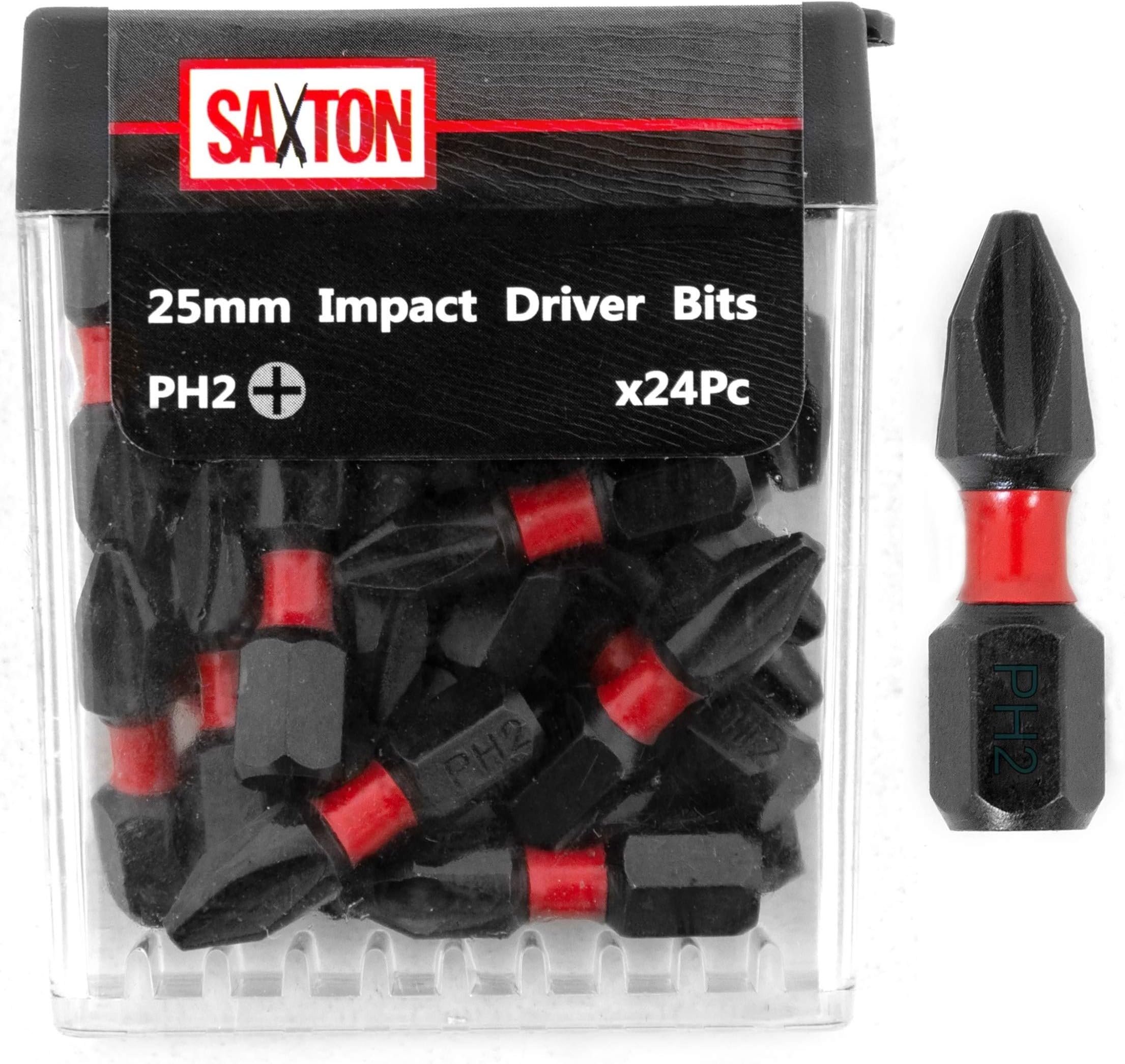 Saxton 24x PH2-25mm Impact Duty Phillips Screwdriver Drill Driver Bits Sets Tic Tac Box fits Dewalt Milwaukee Bosch