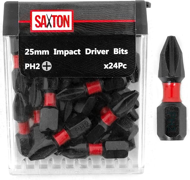 Saxton 24x PH2 - 25mm Impact Duty Phillips Screwdriver Drill Driver Bits Sets Tic Tac Box fits Dewalt Milwaukee Bosch