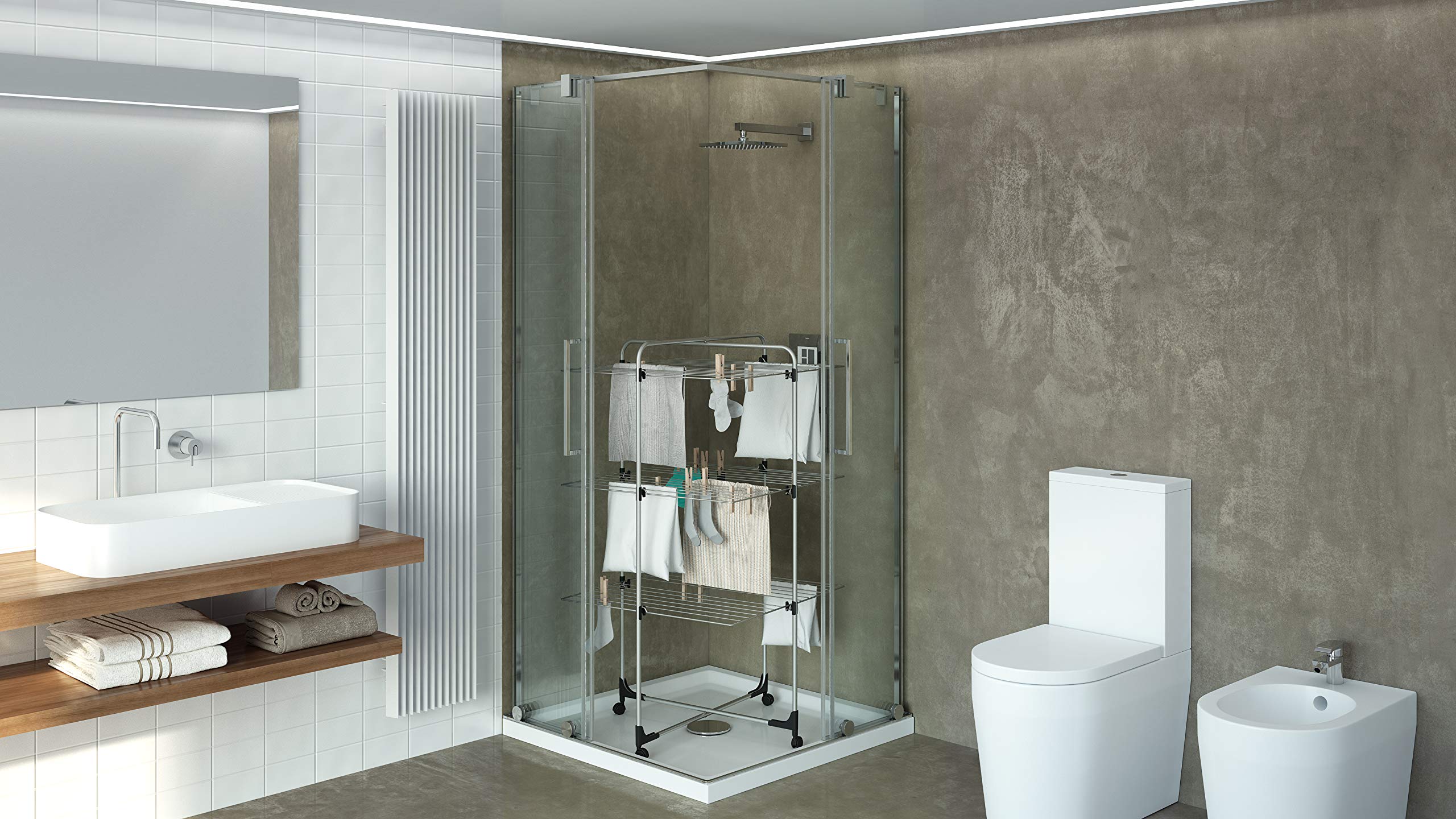 Colombo Stendibiancheria Verticale Icaro 30 | Stendino Verticale Pieghevole Salvaspazio in Acciaio Antiruggine con Ruote, Griglie Resistenti, Ideale per Uso in Doccia | Stenditura 30m | Made in Italy