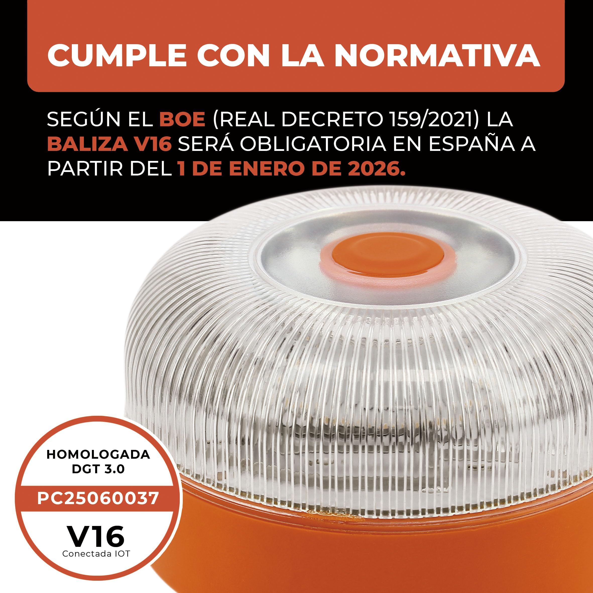 Luce di emergenza V16 con geolocalizzazione certificata e collegata con SIM DGT 3.0 Piano dati integrato incluso IP-54 Base magnetica con custodia inclusa
