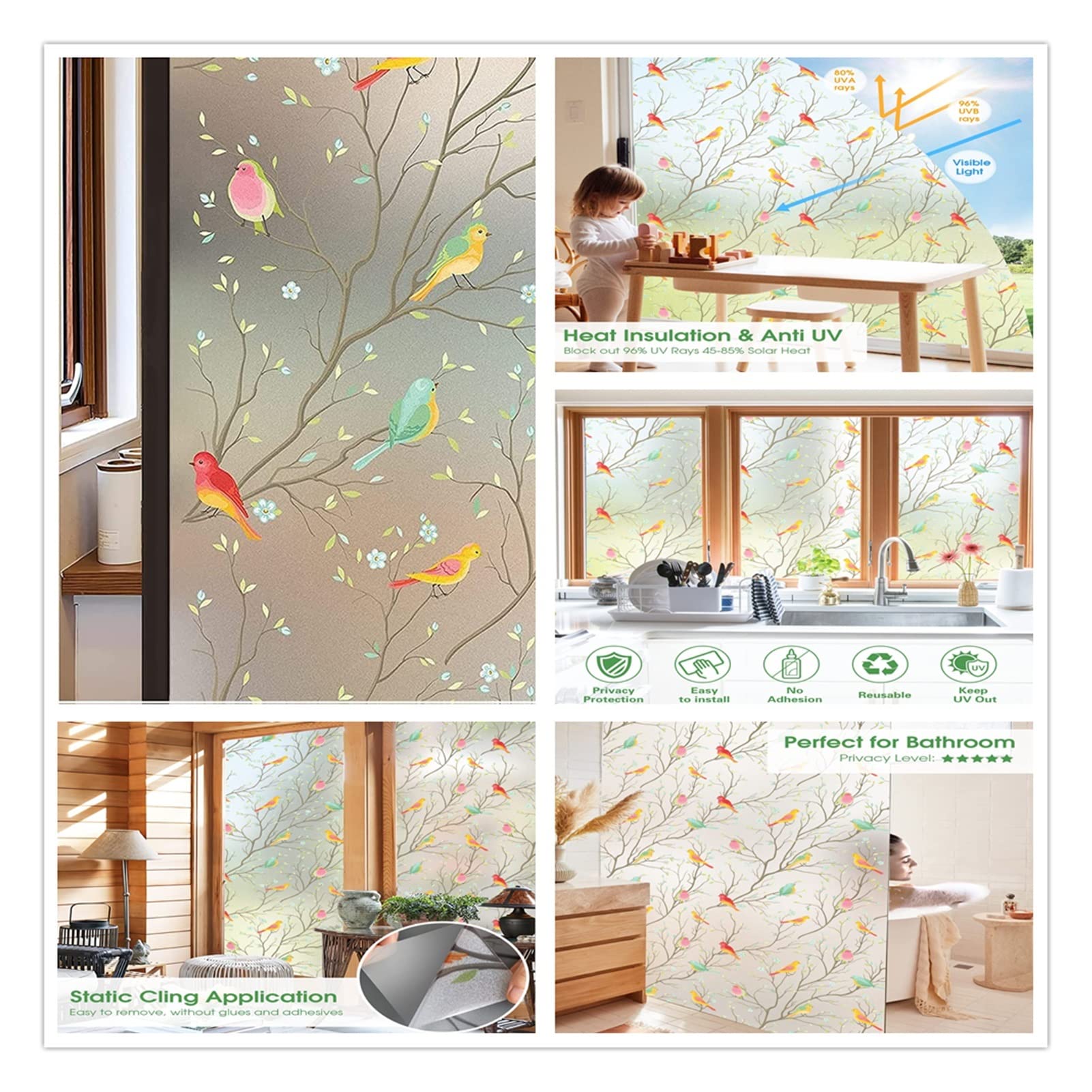 Fensterfolie, Fensterfolie, Buntglasfolie für Zuhause, Badezimmer, Sonnenblockierung, dekorativer statischer Aufkleber, nicht klebende Vinyl-Türabdeckung (schwarz, 30 x 500 cm)