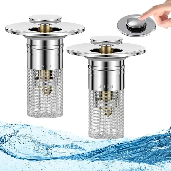 2pcs Bathroom Sink Stopper Hair Catcher,Pop Up Sink Drain Filter with Removable Stainless Steel Filter Basket Hair Catcher,Sink Plug for US Universal Bathroom Sink Stopper Replacement (2pcs Bathroom)