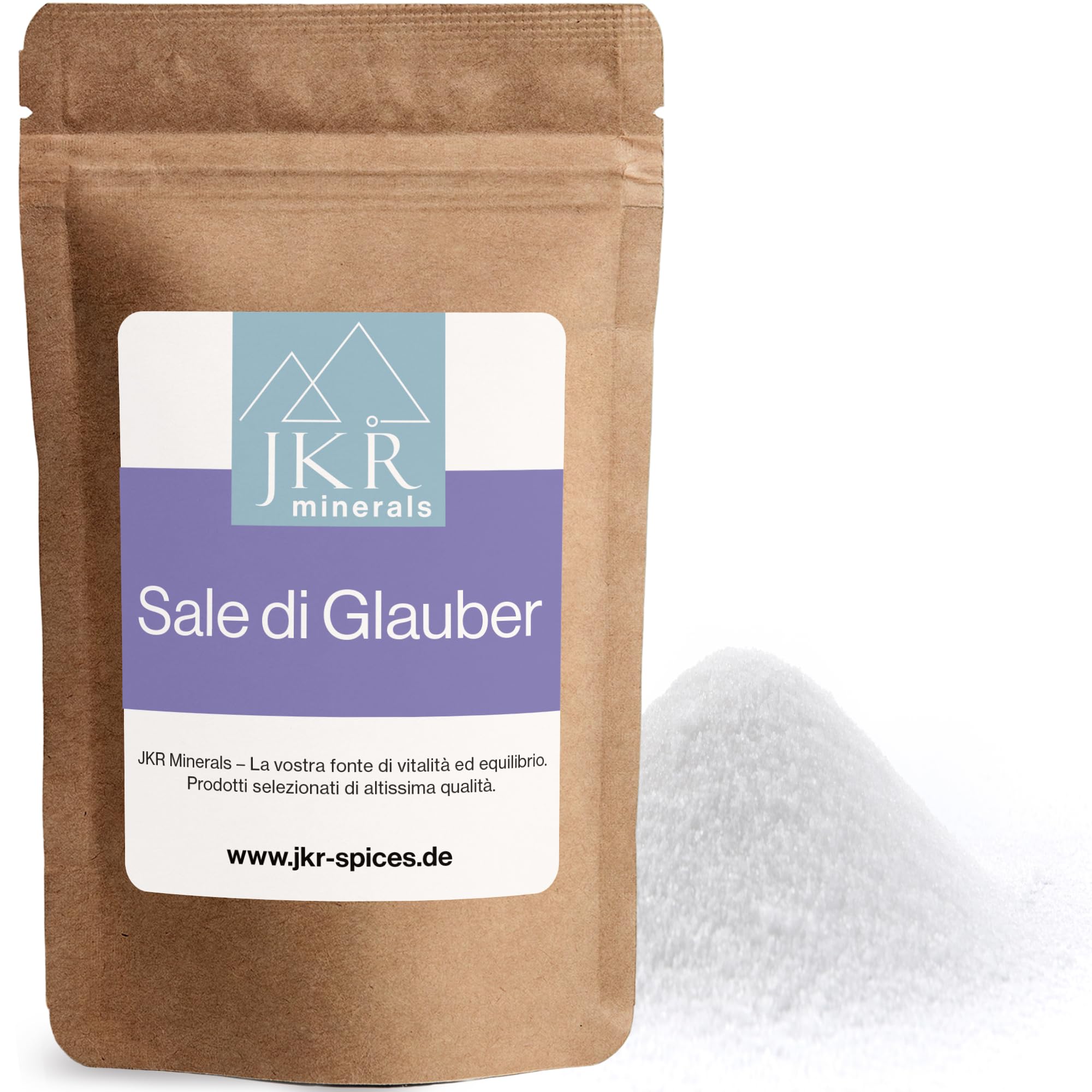 JKR Minerals Sale di Glauber 450g | Sale Glauber per uso alimentare | Solfato di sodio per uso alimentare | Na2SO4 in sacchetto richiudibile a emissioni zero di CO²