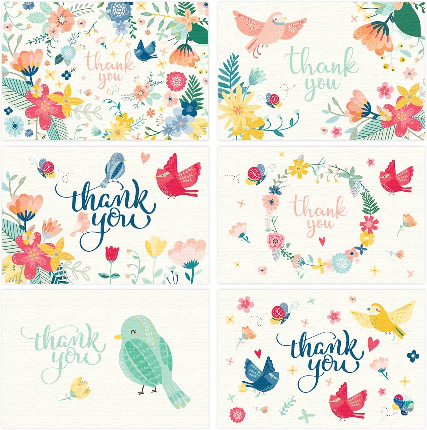Thank You Cards - 36 Assorted Floral Blank Bulk Notes for Wedding, Baby Shower, Graduation, Bridal Party, Birthday, Business, Sympathy - with Envelopes & Gold Stickers - 4x6 Photo Size