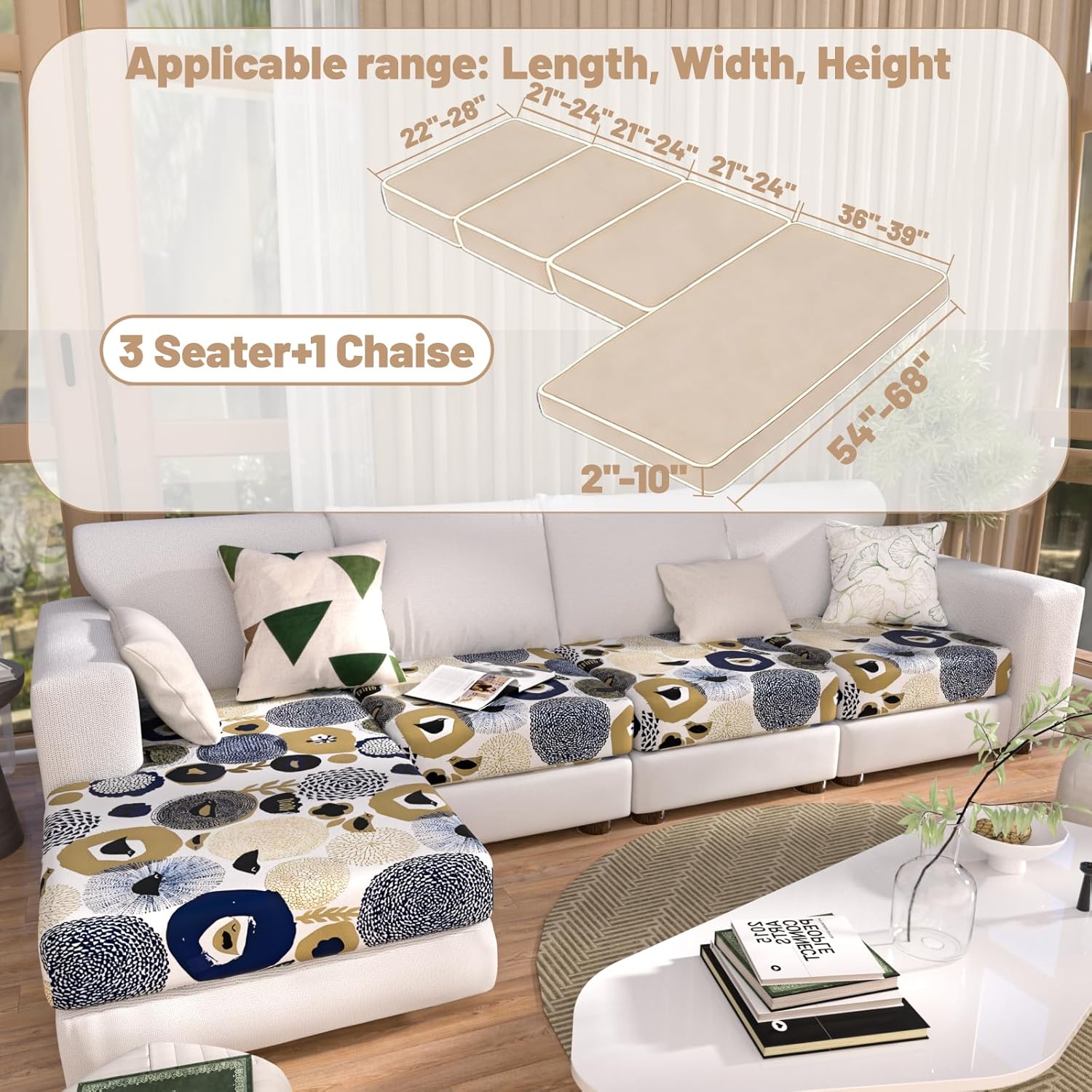 Couch Covers for Sectional L Shaped Sofa Cover with 3 Seat Cushion Cover-Print L-Shape Sofa Slipcovers,Washable 3 Seat l Shaped Couch Cover