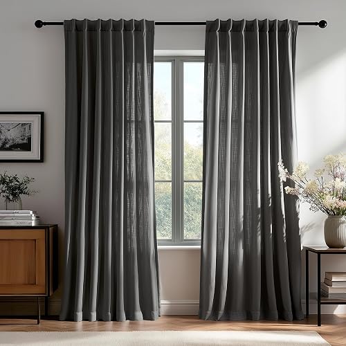 Deconovo Linen-Blend Semi-Sheer Curtains 2 Panels, Hidden Tab and Rod Pocket Lig