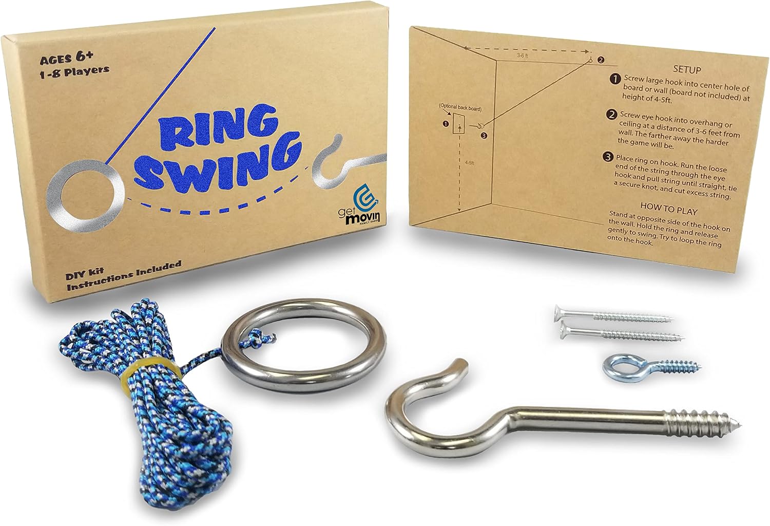 Buy Hook and Ring Swing DIY Kit Stainless Steel Hardware and Nylon String  Ring Toss Game Indoor – Outdoor for Endless Hours of Fun! GetMovin' Sports  Online at Lowest Price in Saint