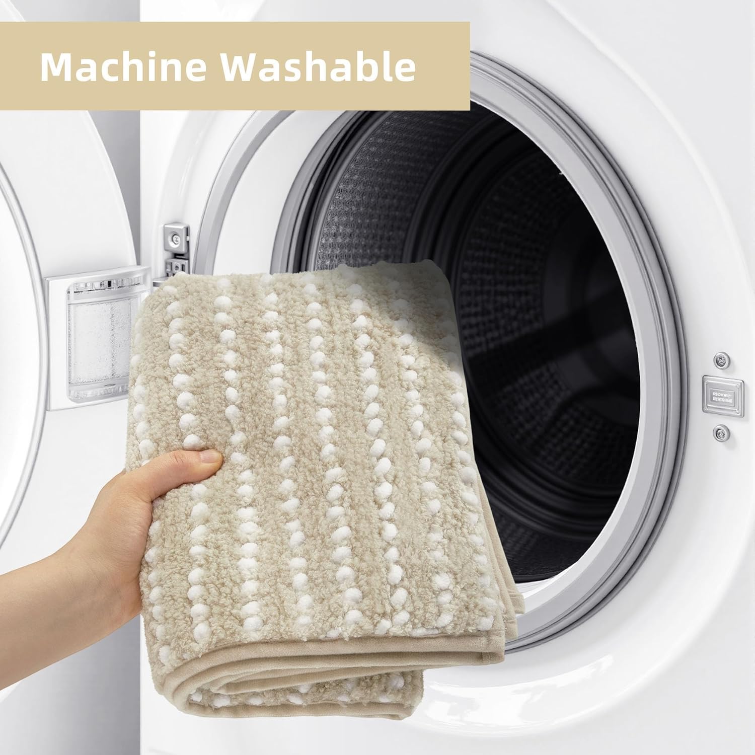 Bathroom Rugs 32'' x 20'', Extra Soft & Super Absorbent Bath Rugs Mat Non Slip Machine Washable, Quick Dry Bath Mats, Shaggy Microfiber Chenille Bath Rug for Bathroom Floor, Tub and Shower, Beige