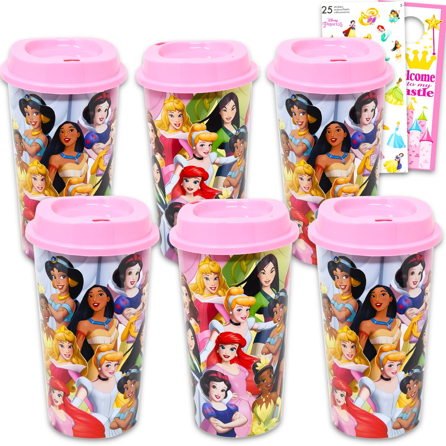 Gobelets de voyage Disney pour filles et adolescentes avec couvercles étanches et stickers