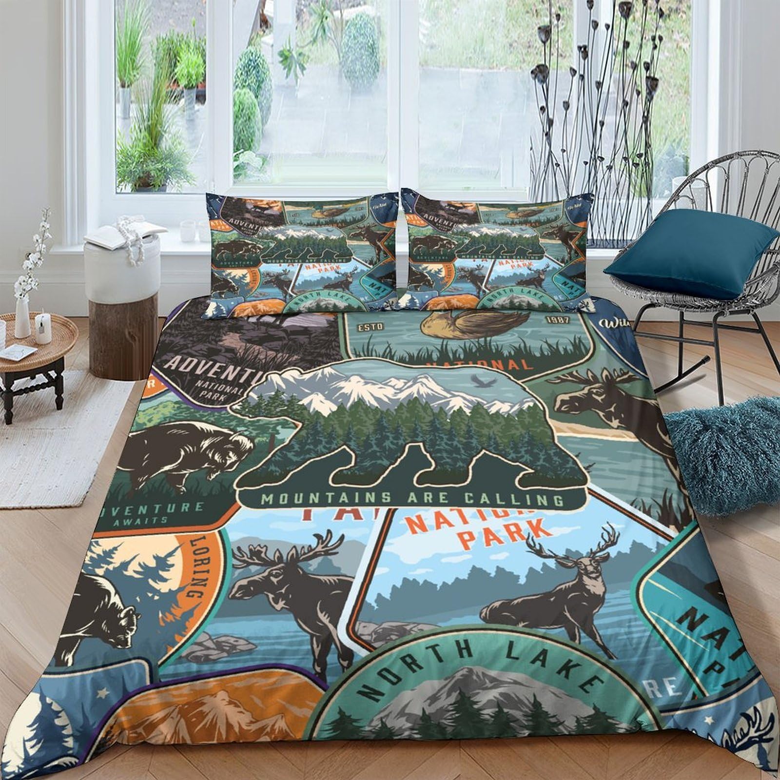 Ctjqhvkz Style-4 3D Printed Mountain Landscape Fitted Sheet Microfiber Elk Forest Mattress Cover For Bedroom Guest Room Decor Single（135X200cm）
