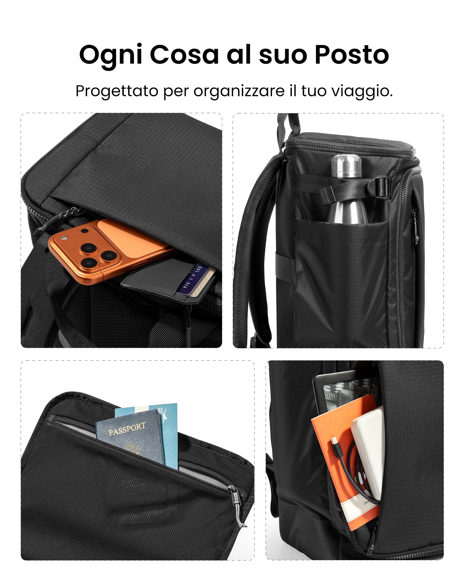 tomtoc Zaino Ryanair 40x30x20, Zaino da Viaggio Espandibile 23-28L, Bagaglio a Mano Ryanair, Zaini Ryanair 40x20x25 Easyjet 45x36x20, Zaino Trekking Uomo Donna, Zaini Casual Weekender, Ripstop Nero