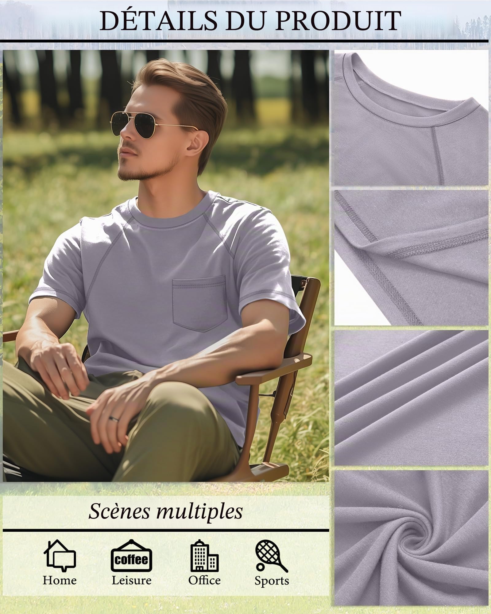 Neer 3 T-Shirts Homme Grandes Tailles avec Poche