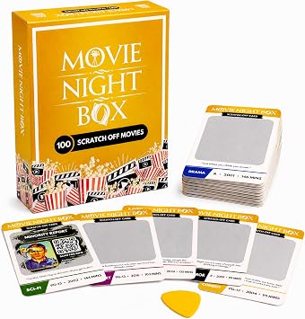 Movie Night Box 100 Scratch-Off Movie Cards with 10 Genres & Hidden Gems, Movie Night Game and Gift for Couples, Families & Movie Lovers